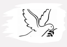 Desenho da pombinha com a folha de oliveira no bico. Para ilustrar o texto O perdão que liberta.