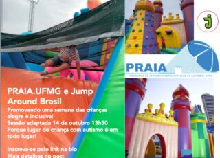 Lugar de criança autista é em todo lugar. PRAIA-UFMG, em parceria com o Jump Around Brasil, vai realizar sessão única e gratuita, no dia 14, BH Shopping, às 13h30. É o que diz essa foto do maior Castelo da América Latina.