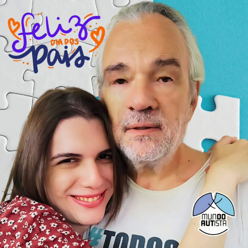 Pai atípico. Foto de Sophia e o pai, Roberto, abraçados.